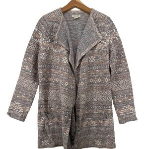 Lucky Brand Aztec Patterned Open Front Cardigan Pockets NWT Sz L